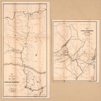 18" x 24" 1867 Map of The Mines Canals & Railroads Owned Or Controlled by The Lehigh Coal & Navigation County Lehigh & Wyoming Valleys Pennsylvania