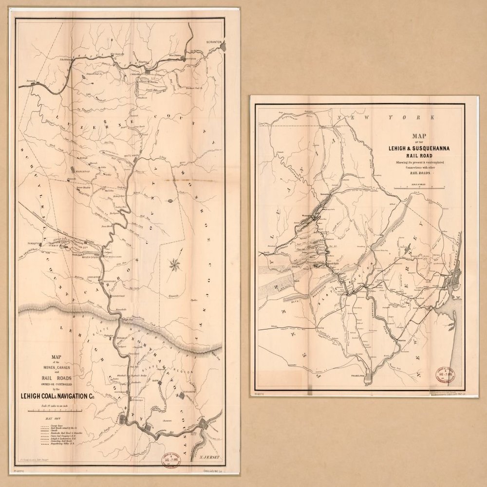 18" x 24" 1867 Map of The Mines Canals & Railroads Owned Or Controlled by The Lehigh Coal & Navigation County Lehigh & Wyoming Valleys Pennsylvania