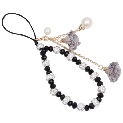 MOTIVE LIFE Selenite Crystal Hand Wrist Lanyard with Pendants of Artificial Flowers and Imitation Pearls (Black)