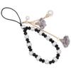 MOTIVE LIFE Selenite Crystal Hand Wrist Lanyard with Pendants of Artificial Flowers and Imitation Pearls (Black) view 1