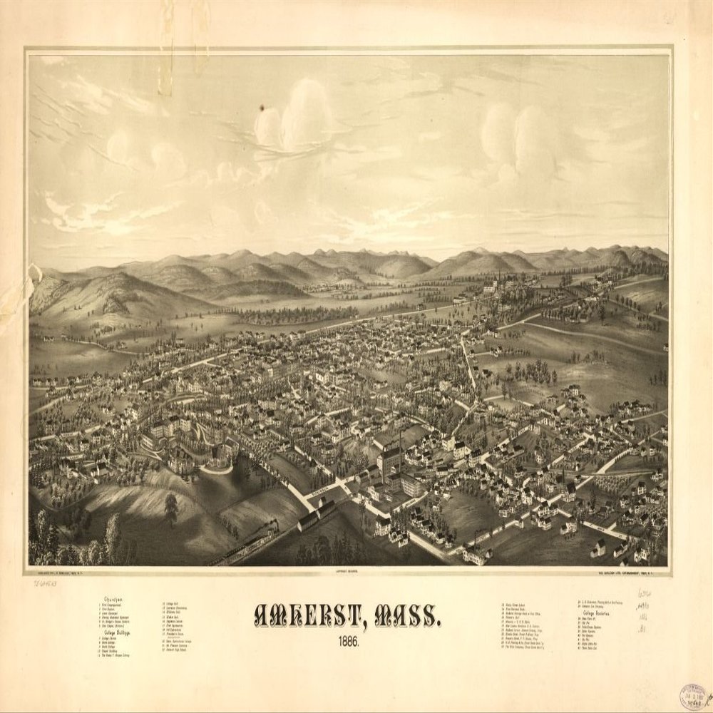 14" x 24" 1886 Map of Amherst Massachusetts