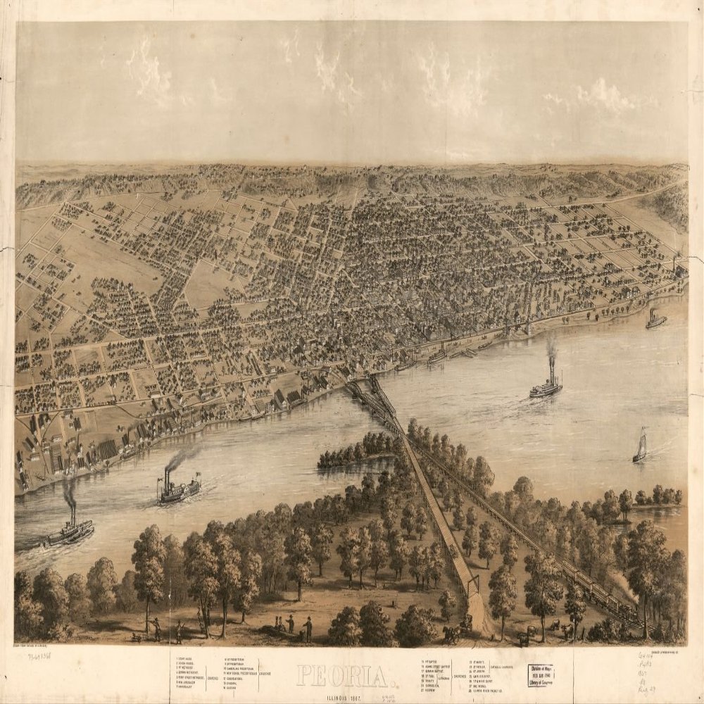 16" x 24" 1867 Map of Peoria Illinois
