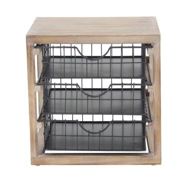 Deco 79 Farmhouse 3-Drawer Magazine Rack, 11"W x 11"H, Gray, Brown