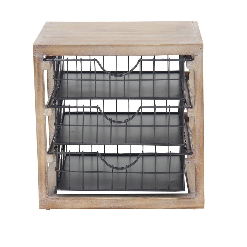 Deco 79 Farmhouse 3-Drawer Magazine Rack, 11"W x 11"H, Gray, Brown