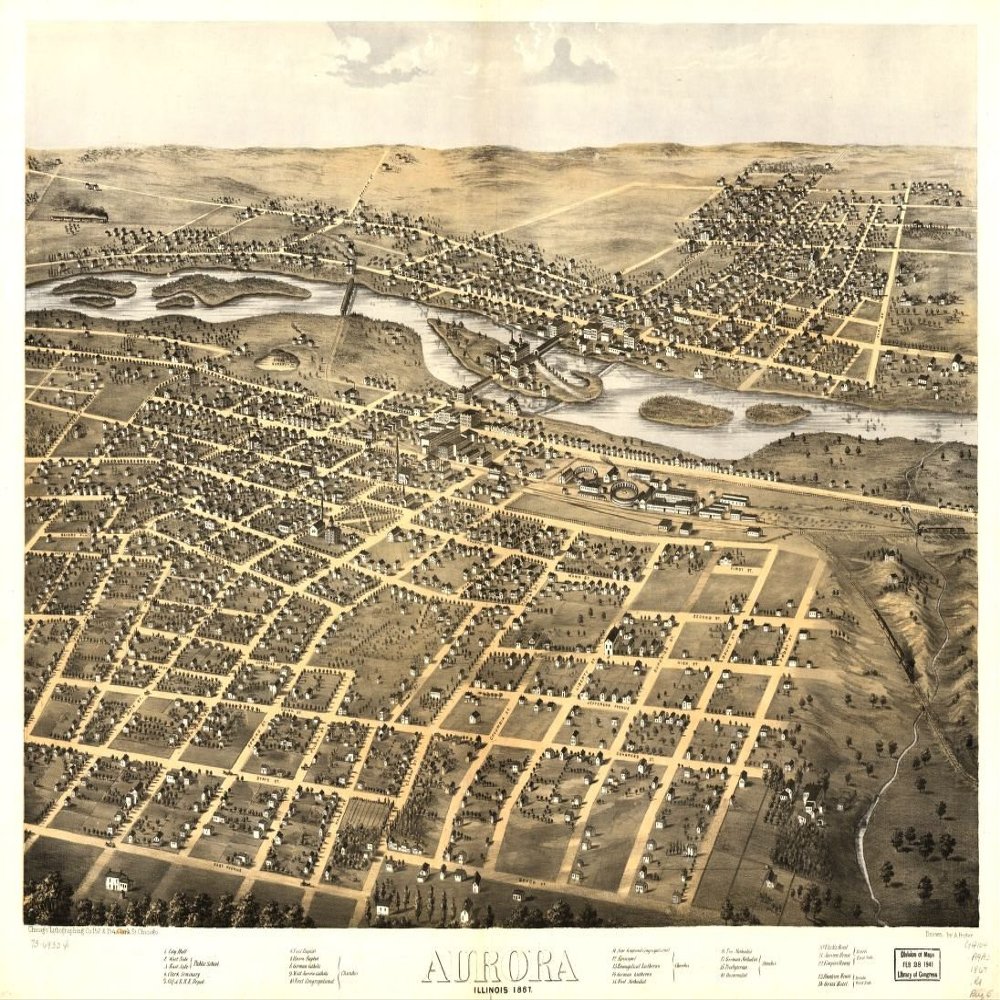 18" x 24" 1867 Map of Aurora Illinois