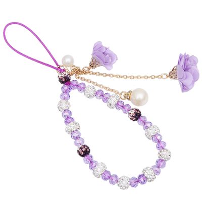 MOTIVE LIFE Selenite Crystal Hand Wrist Lanyard with Artificial Flower Pendants and Imitation Pearls (Purple)