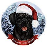 Holiday Pet Gifts Black Puggle Santa Hat Dog Porcelain Ornament