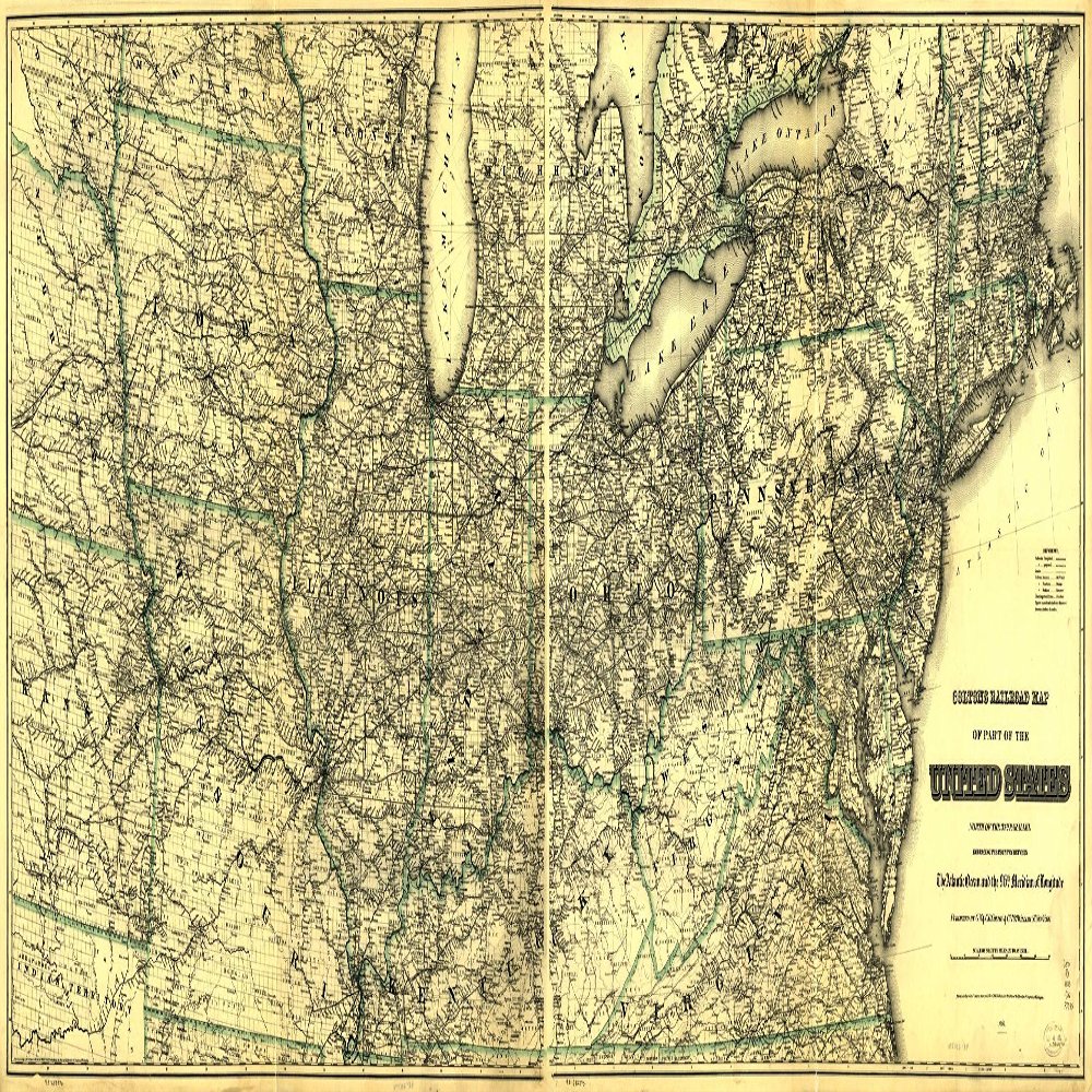 10" x 24" 1883 Coltons Railroad Map of Part of The United States North of The 37th Parallel Embracing The Country Between The Atlantic Ocean & The 96th Meridian of Longitude