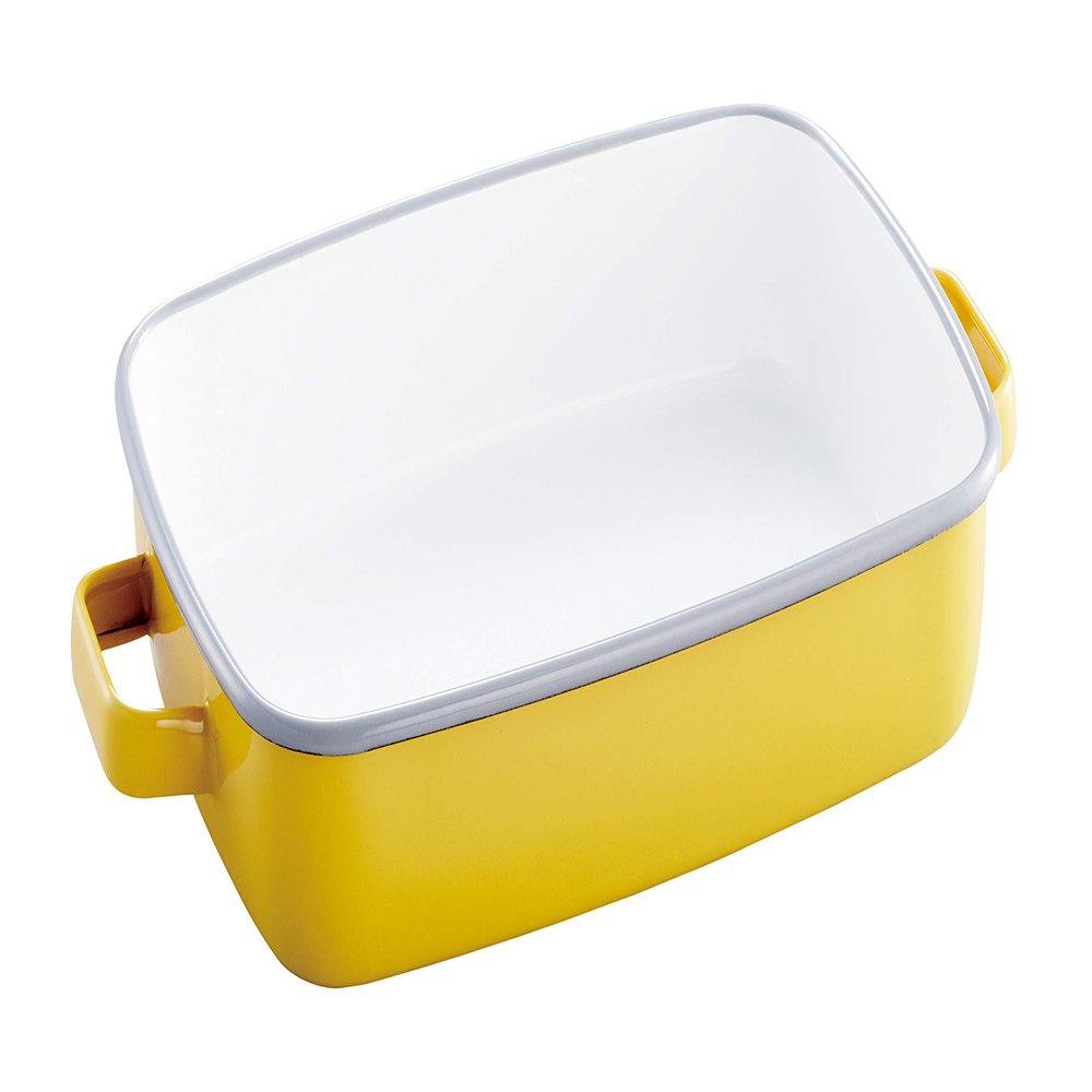 365methods YY-HM.Y Fuji Enamel Oven Dish, Yellow x Light Gray, Shallow Type, Size M, 0.4 gal (1.6 L)