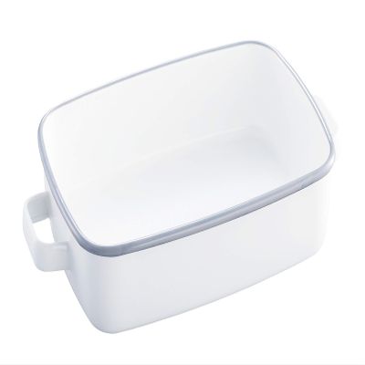 365methods YY-HM.W Fuji Enamel Oven Dish, White x Light Gray, Shallow Type, Size M, 0.4 gal (1.6 L)