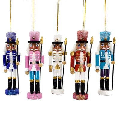 Nutcracker Ballet Gifts, Mini Soldier Nutcracker Christmas Ornaments Set, Wooden Figure Decoration with Sequins for Holiday, Xmas Home Decor, 6 Inch, Set of 5