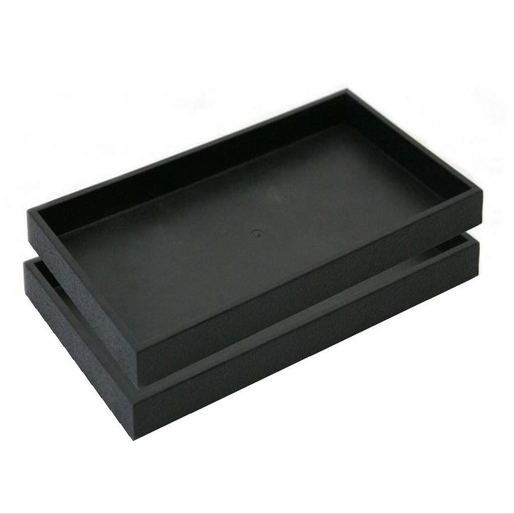 2 Piece 1-Inch Deep Full Size Black Plastic Stackable Jewelry Tray 14 3/4" x 8 1/4" x 1"H