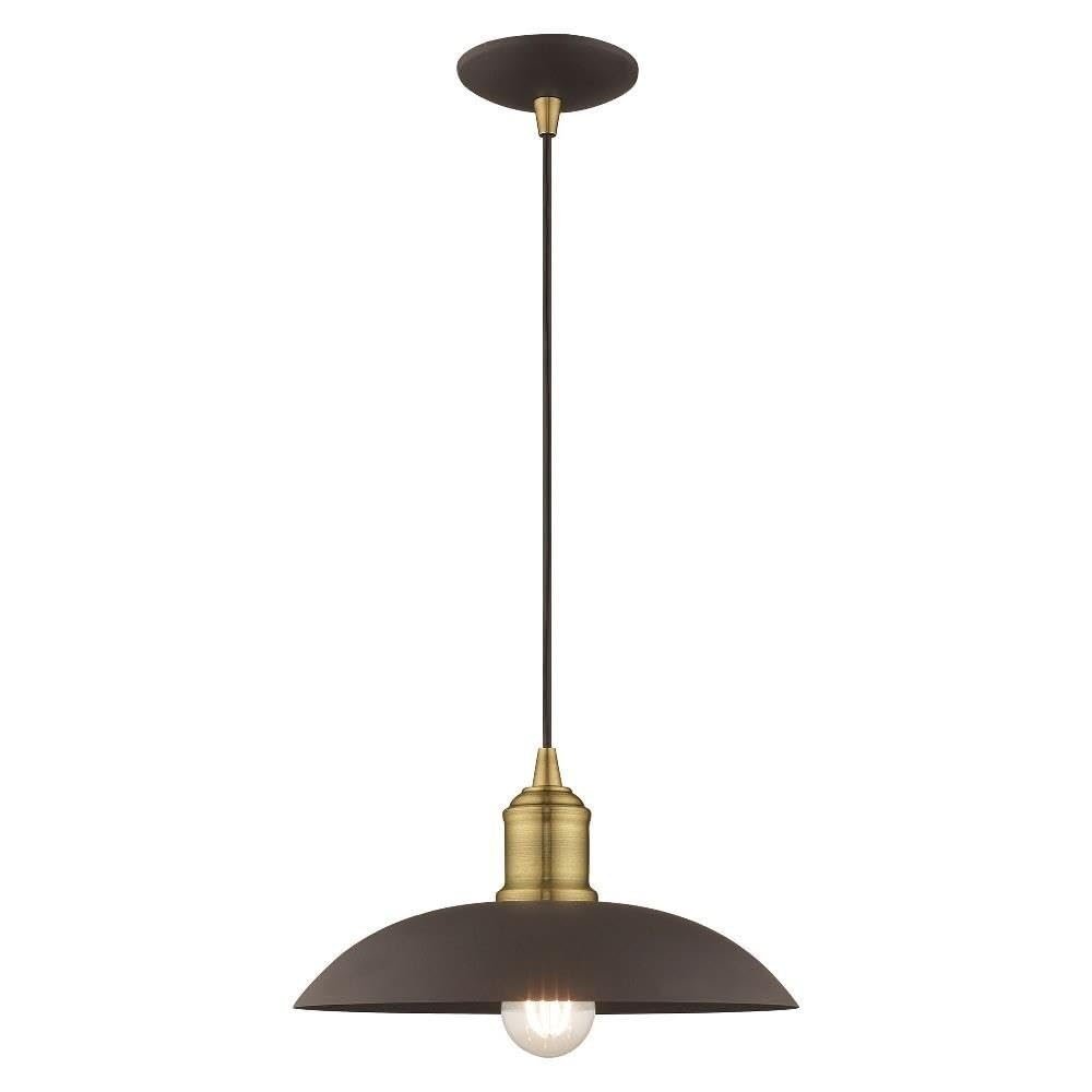 Livex Lighting 41193-07 Metal Shade - 12.5" One Light Mini Pendant, Bronze Finish with Bronze Metal Shade