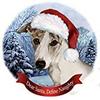 Holiday Pet Gifts Whippet Brindle/White Santa Hat Dog Porcelain Ornament view 1