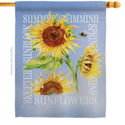 Summer Sunflower House Flag Garden Floral Tulip Rose Orchid Lilies Season Springtime Flower Wreath Small Decorative Gift Yard Banner Double-Sided Made In USA 28 X 40