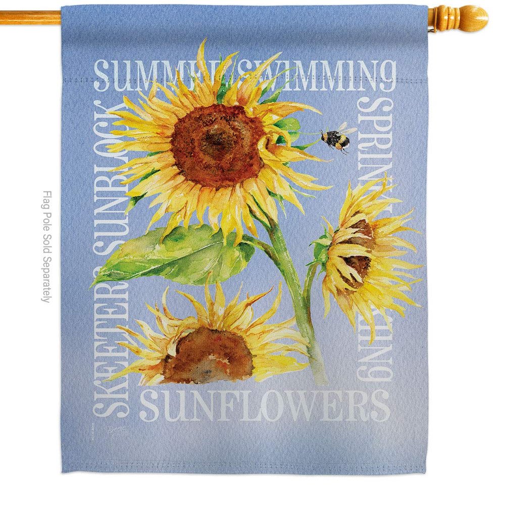 Summer Sunflower House Flag Garden Floral Tulip Rose Orchid Lilies Season Springtime Flower Wreath Small Decorative Gift Yard Banner Double-Sided Made In USA 28 X 40