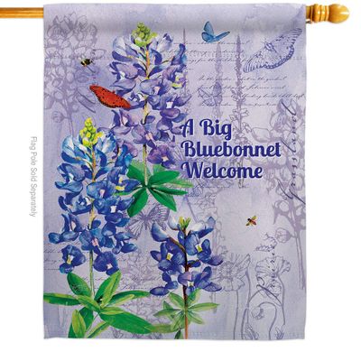 Bluebonnet Welcome House Flag Garden Floral Sunflower Tulip Rose Orchid Lilies Season Springtime Flower Wreath Small Decorative Gift Yard Banner Double-Sided Made In USA 28 X 40