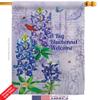 Bluebonnet Welcome House Flag Garden Floral Sunflower Tulip Rose Orchid Lilies Season Springtime Flower Wreath Small Decorative Gift Yard Banner Double-Sided Made In USA 28 X 40 view 2