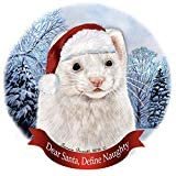 Holiday Pet Gifts White Ferret Dark Eyes Santa Hat Porcelain Ornament