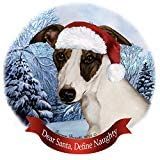 Holiday Pet Gifts Whippet Dark Brown/White Santa Hat Dog Porcelain Ornament