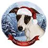 Holiday Pet Gifts Whippet Dark Brown/White Santa Hat Dog Porcelain Ornament view 1