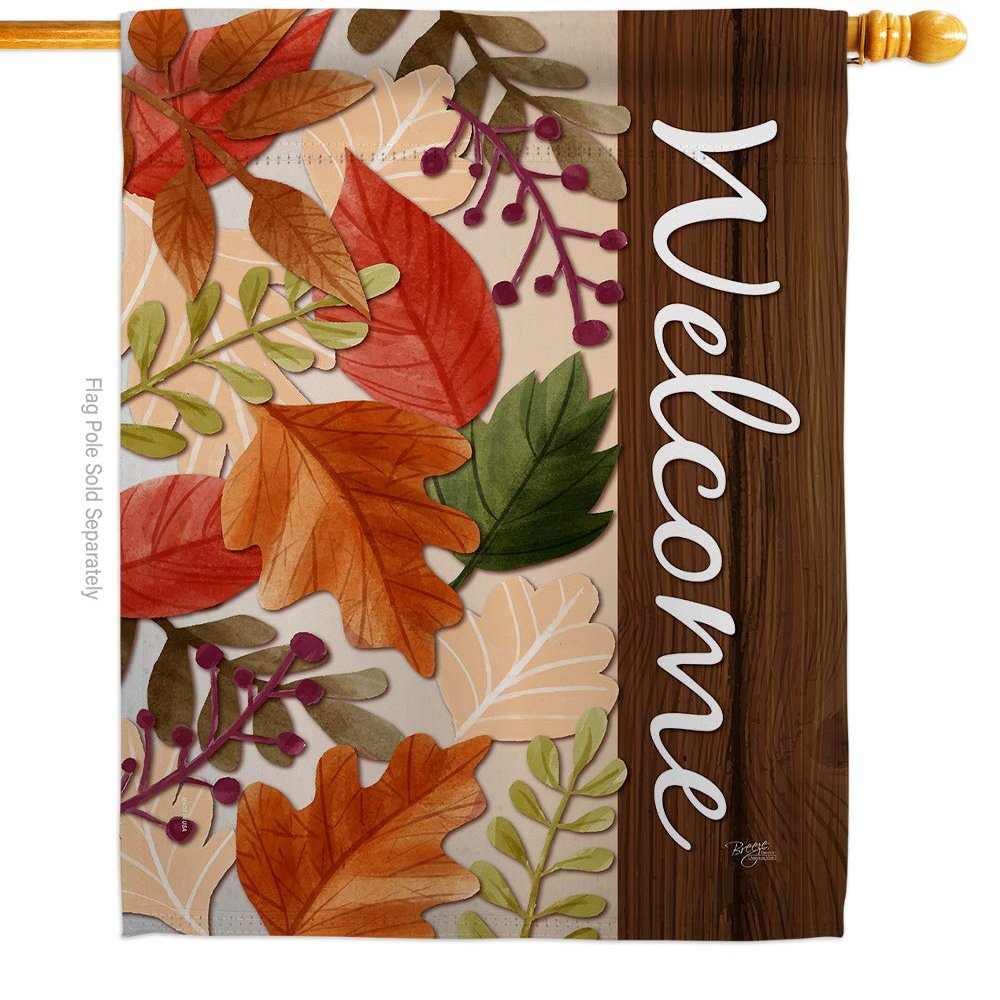 Autumn Leaves House Flag Falltime Harvest Scarecrow Pumkins Sunflower Season Autumntime Gathering Small Decorative Gift Yard Banner Double-Sided Made In USA 28 X 40