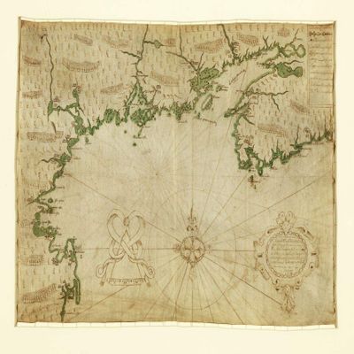 16" x 24" 1607 Map Of Descripsion Des Costs Pts Rades Illes De La Nouuele France Faict Selon Son Vray Mridien Avec La Dclinaison De La Ment De Plussieurs Selon Que Le Sieur De Castes Le Franc