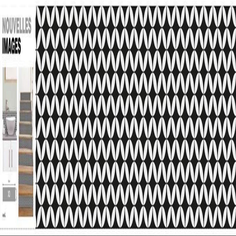 Draeger Paris - Strisce adesive per piastrelle o Scale, ideali per cucina, credenza, gradini, 3 strisce, dimensioni: 98 x 19,5 cm, Black and White Rosettes Design
