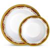Laura Stein Designer Dinnerware Set | 64 Disposable Plastic Party Bowls | White Wedding Bowl with Burgundy Rim & Gold Accents | Set Includes 32 x 12 oz Soup Bowls + 32 x 5 oz Dessert Bowls | Vintage view 1