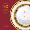 Laura Stein Designer Dinnerware Set | 32 Disposable Plastic Party Bowls | White Wedding Bowl with Burgundy Rim & Gold Accents | Set Includes 16 x 12 oz Soup Bowls + 16 x 5 oz Dessert Bowls | Vintage view 2