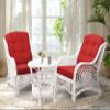 Wickerix Malibu Living Set of 2 Chairs Natural Rattan Wicker Handmade with Red Cushions and Round Coffee Table w/Glass, White Color view 1