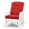 Wickerix Malibu Living Set of 2 Chairs Natural Rattan Wicker Handmade with Red Cushions and Round Coffee Table w/Glass, White Color view 3