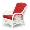 Wickerix Malibu Living Set of 2 Chairs Natural Rattan Wicker Handmade with Red Cushions and Round Coffee Table w/Glass, White Color view 4