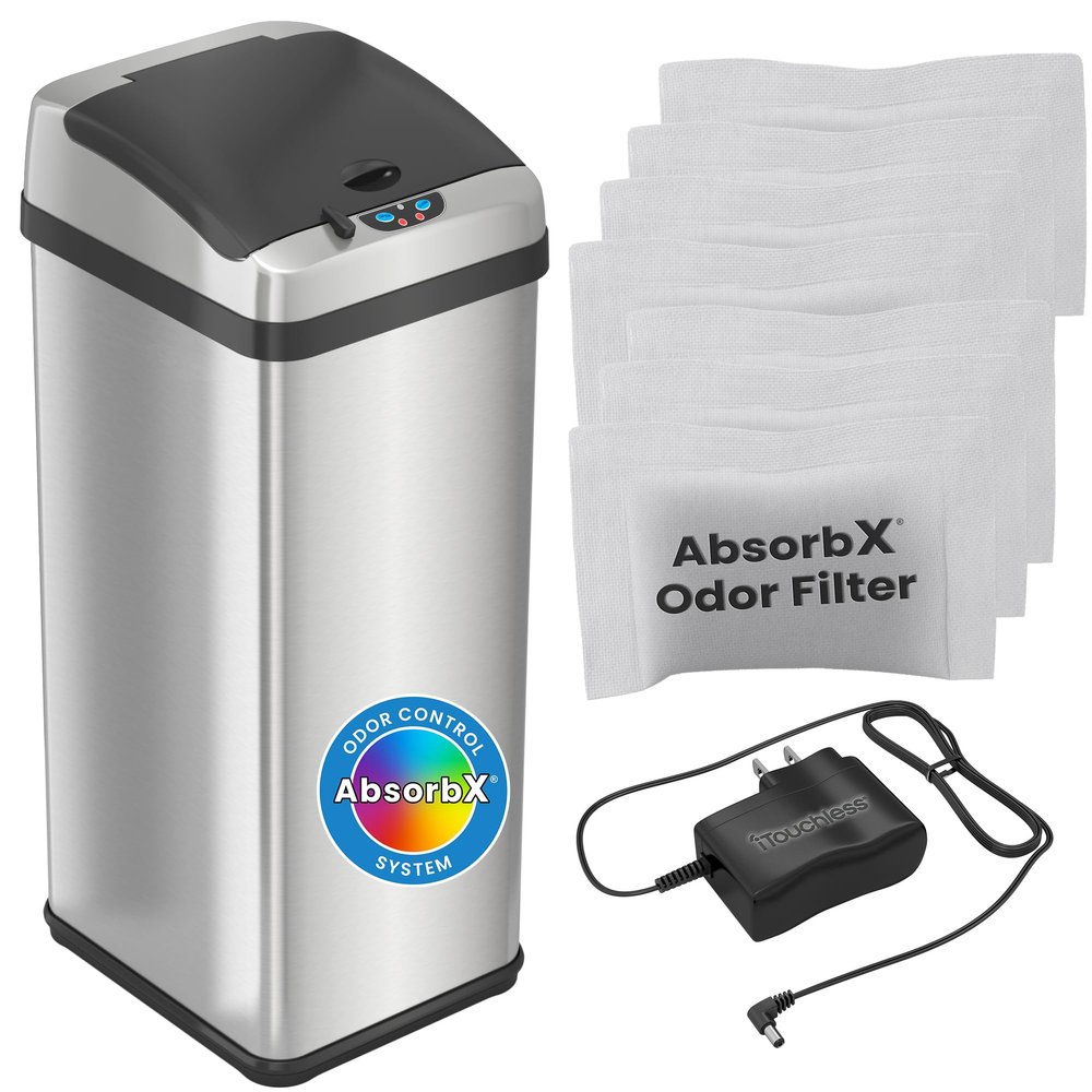 iTouchless Touchless Sensor Kitchen Trash Can, 13 Gallon, Platinum (RXACCF06)