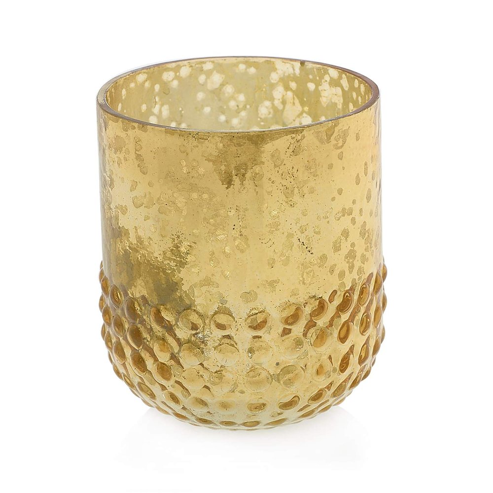 Accent Decor Mercury Glass Votive Candle Holder, Hobnail Vase, 3in, Gold, 6 Pk