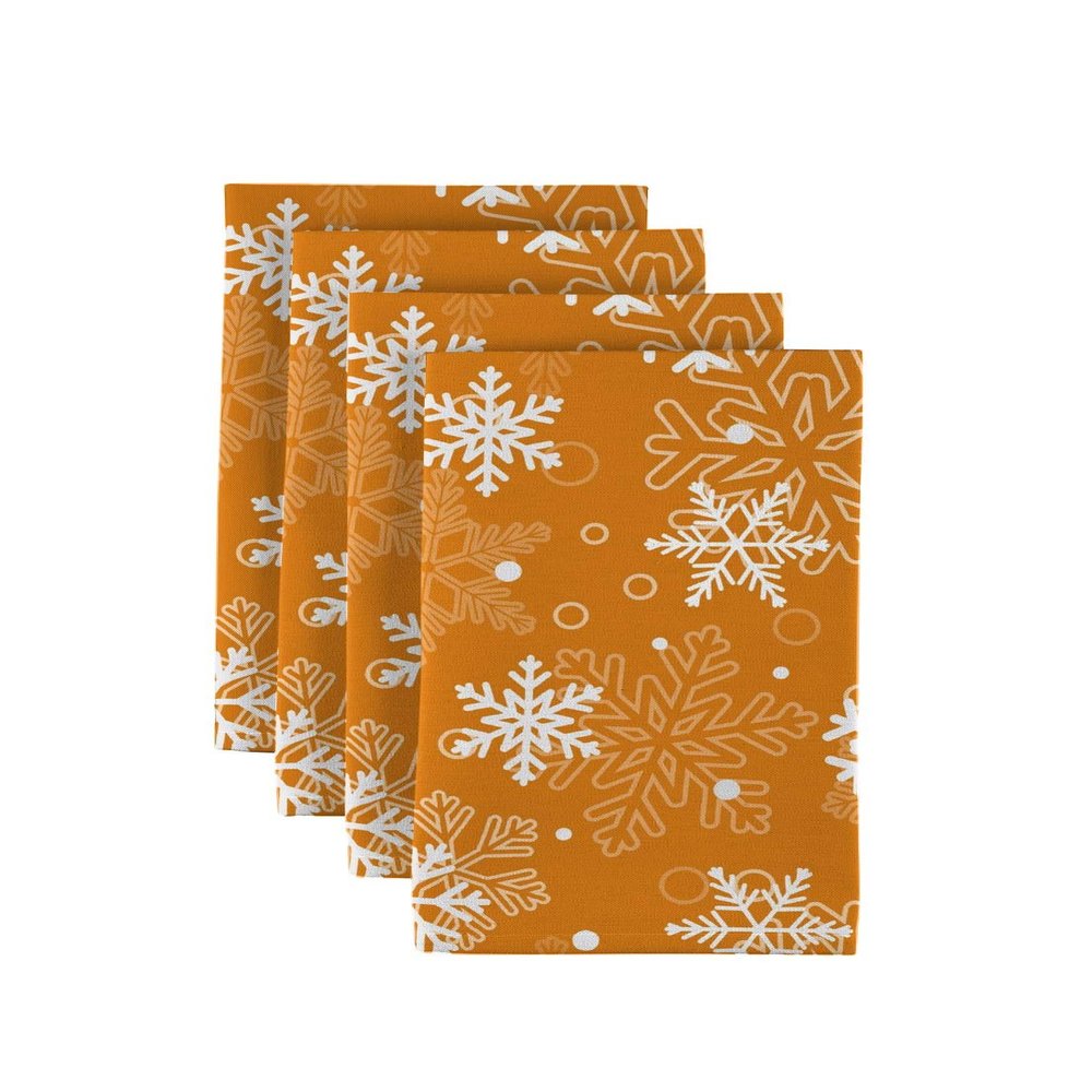Fabric Textile Products Napkin Set, 100% Milliken Polyester, Machine Washable, Set of 12, 18x18, Winter Orange Snowflakes
