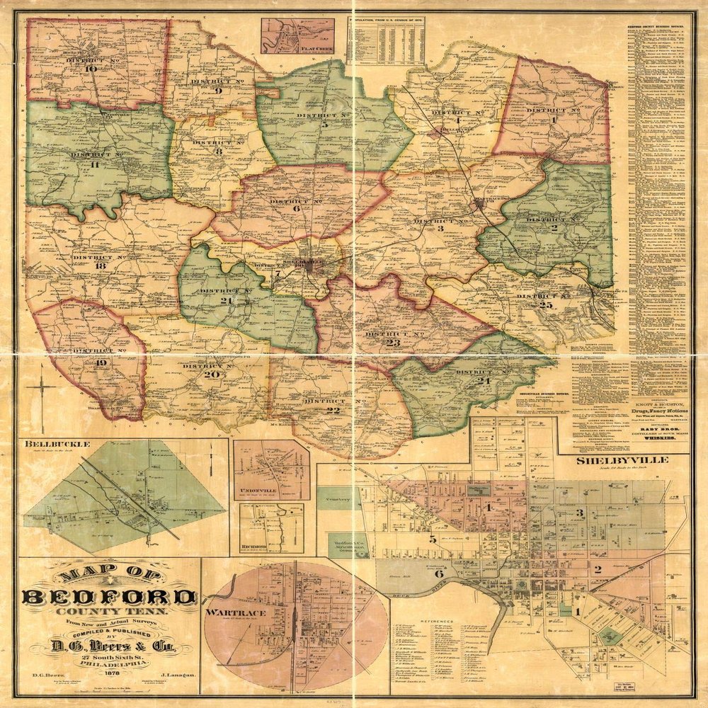 16" x 24" 1878 Map of Bedford County Tennessee