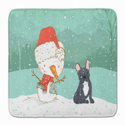 Caroline's Treasures CK2085RUG Black French Bulldog Snowman Christmas Machine Washable Memory Foam Mat, Bathroom Rug, Non-Slip Bath Mat, Durable Thick Washable Rugs for Kitchen, Bathroom Quick Dry, De