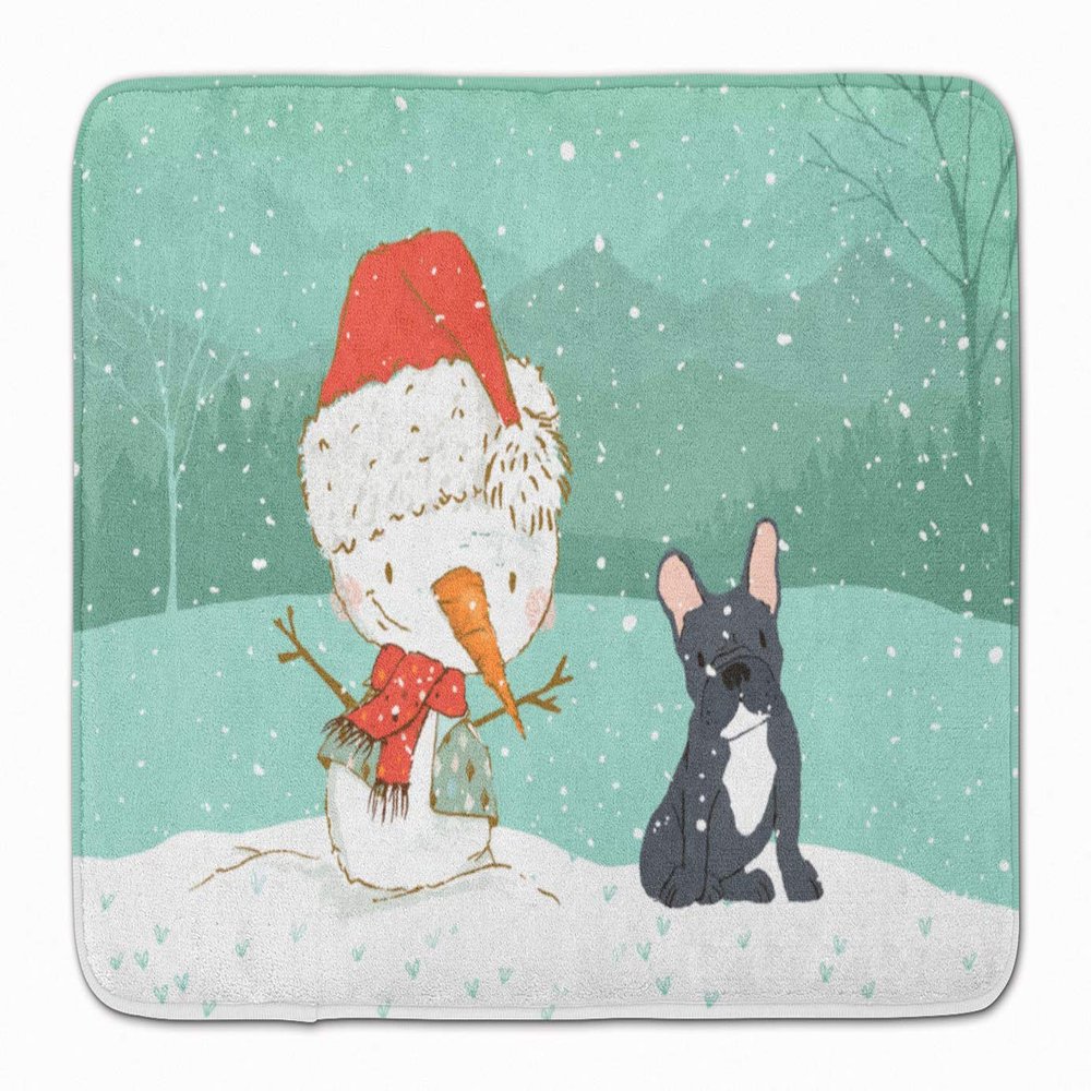 Caroline's Treasures CK2085RUG Black French Bulldog Snowman Christmas Machine Washable Memory Foam Mat, Bathroom Rug, Non-Slip Bath Mat, Durable Thick Washable Rugs for Kitchen, Bathroom Quick Dry, De