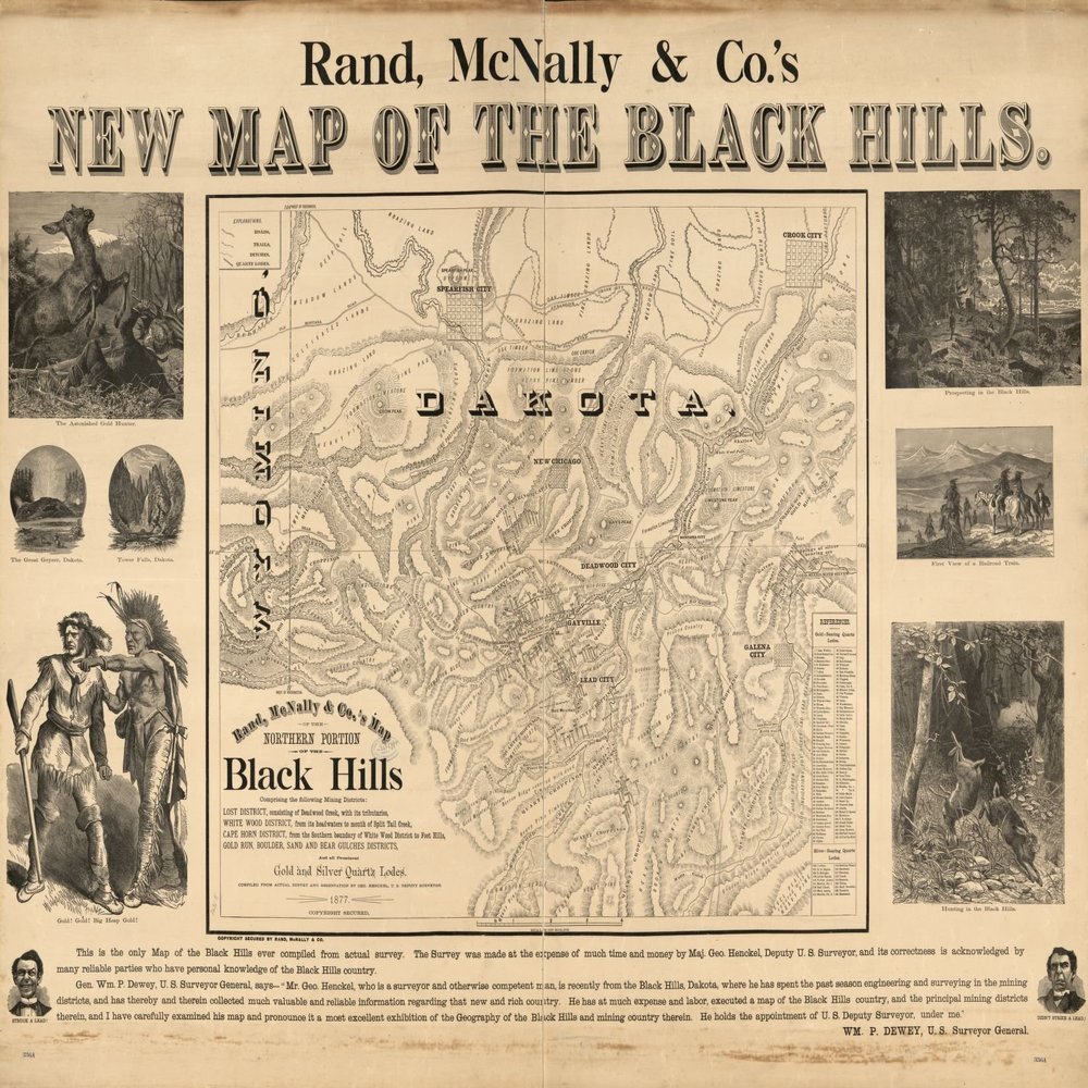 18" x 24" 1877 Rand McNally & Company Map of The Northern Portion of The Black Hills