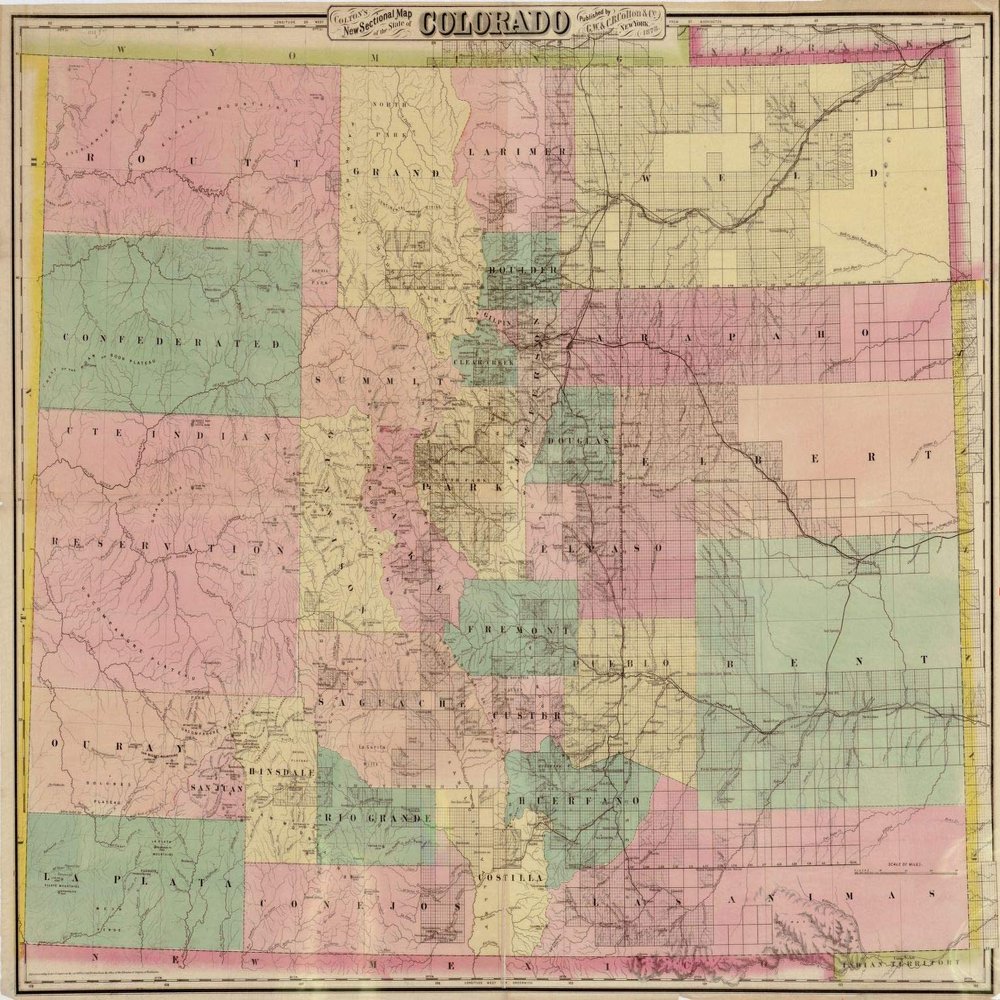 18" x 24" 1878 Colton's New Sectional Map of The State of Colorado