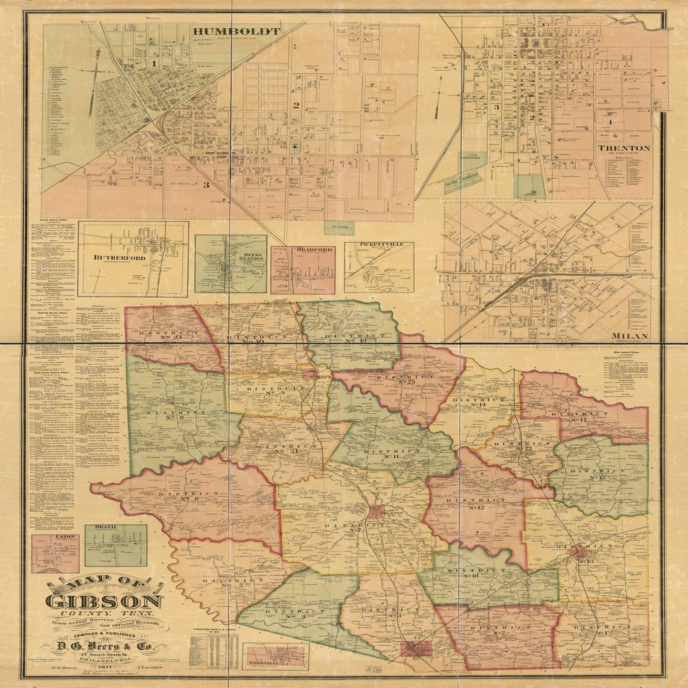 16" x 24" 1877 Map of Gibson County Tennessee