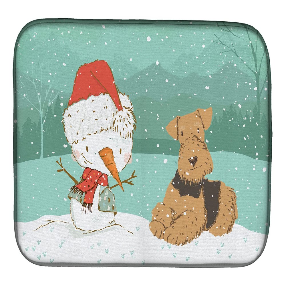 Caroline's Treasures CK2078DDM Airedale Terrier Snowman Christmas Dish Drying Mat Absorbent Dish Drying Mat Pad for Kitchen Counter Dish Drainer Mat for Countertop, 14 x 21", Multicolor