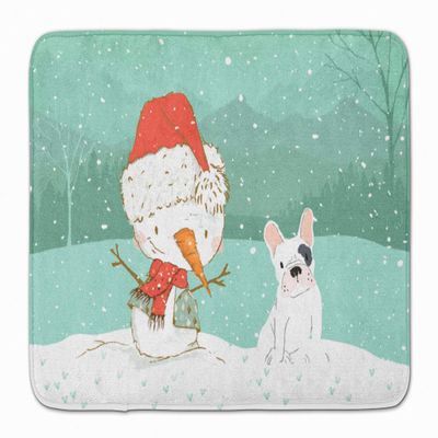 Caroline's Treasures CK2087RUG Piebald French Bulldog Snowman Christmas Machine Washable Memory Foam Mat, Bathroom Rug, Non-Slip Bath Mat, Durable Thick Washable Rugs for Kitchen, Bathroom Quick Dry,