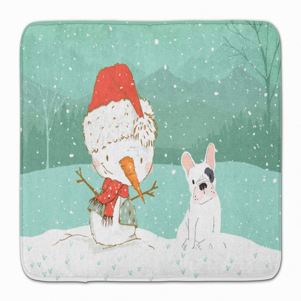 Caroline's Treasures CK2087RUG Piebald French Bulldog Snowman Christmas Machine Washable Memory Foam Mat, Bathroom Rug, Non-Slip Bath Mat, Durable Thick Washable Rugs for Kitchen, Bathroom Quick Dry,