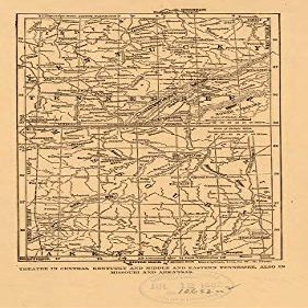 14" x 24" 1882 Map of Theatre in Central Kentucky & Middle & Eastern Tennessee Also in Missouri & Arkansas