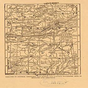 14" x 24" 1882 Map of Theatre in Central Kentucky & Middle & Eastern Tennessee Also in Missouri & Arkansas