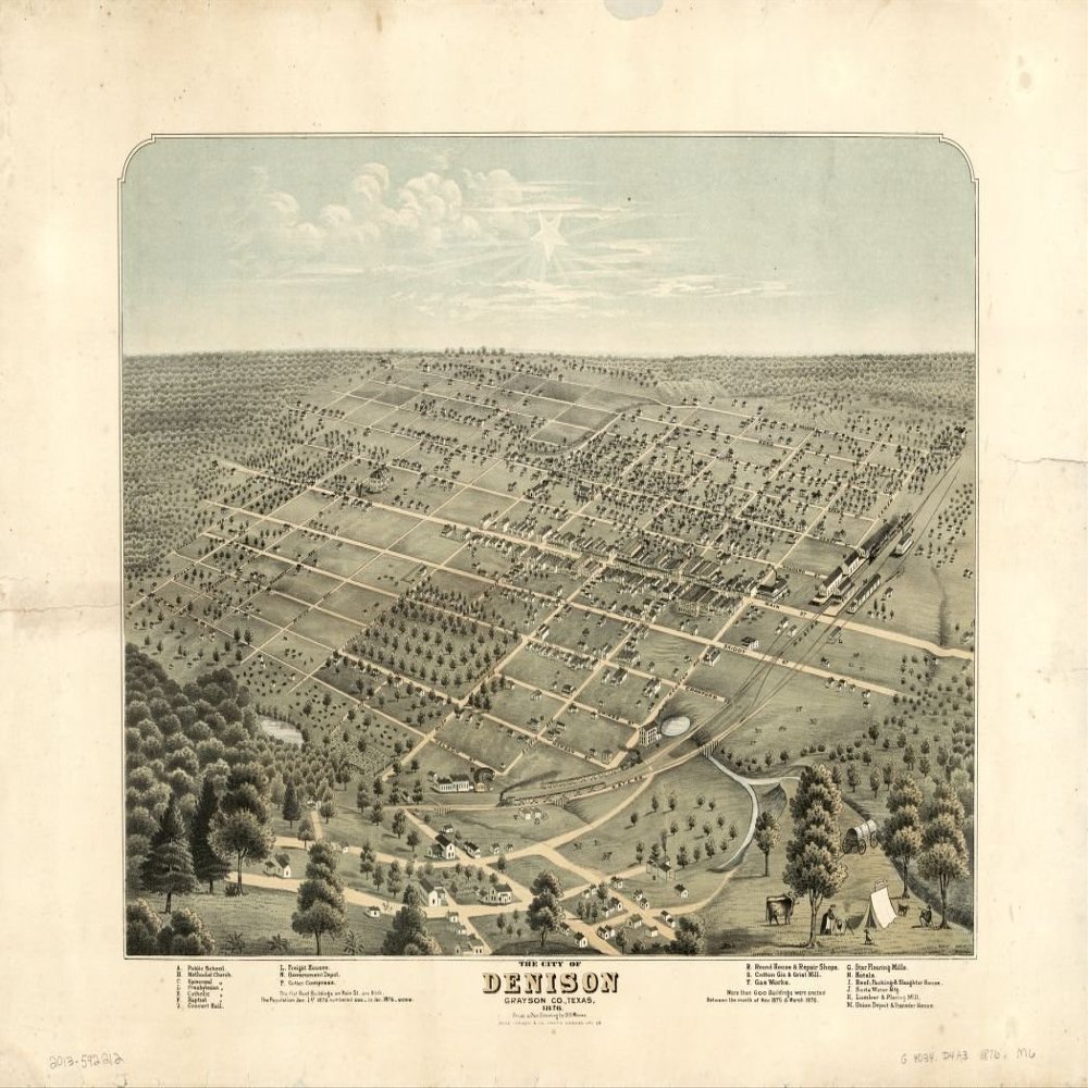 18" x 24" 1876 Map of The City of Denison Grayson County Texas