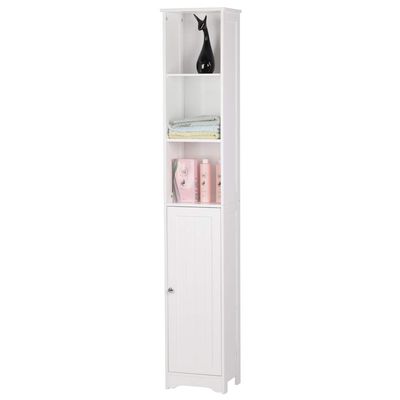 HOBBYN Bathroom Cabinet, One Door & Three Layers Floor Cabinet Storage Organizer Set White