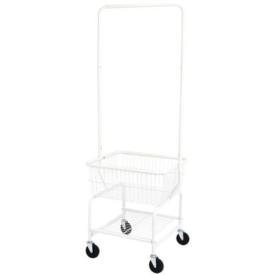 Amazon Basics Rectangular Laundry Hamper Basket Butler Cart with Wheels and Hanging Rack, White